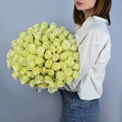 Букет из 101 белой розы 40см (Иран)