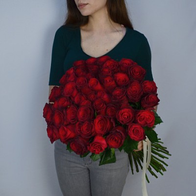 Букет из 51 бордовой розы 60см (Иран Премиум)
