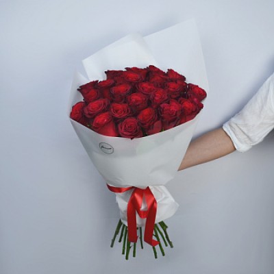 Букет из 25 бордовых роз 60см (Иран Премиум)