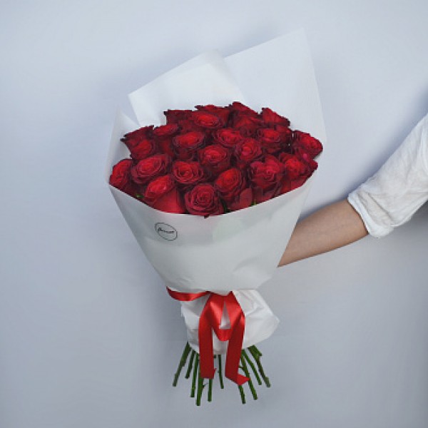 Букет из 25 бордовых роз 60см (Иран Премиум)