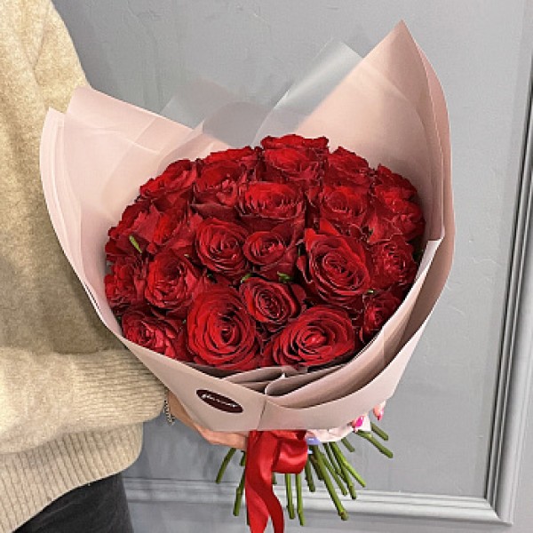 Букет из 25 красных роз 40см (Иран)