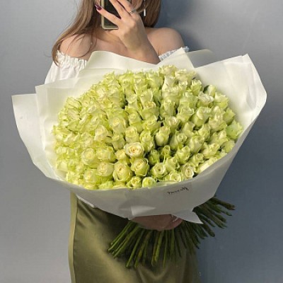 Букет из 101 белой розы 50см (Иран)