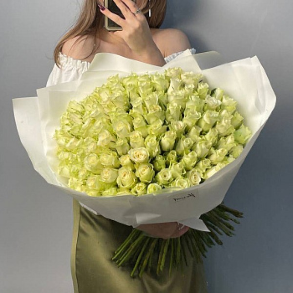 Букет из 101 белой розы 50см (Иран)