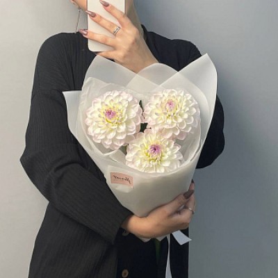 Букет из 3 бело-лиловых георгинов