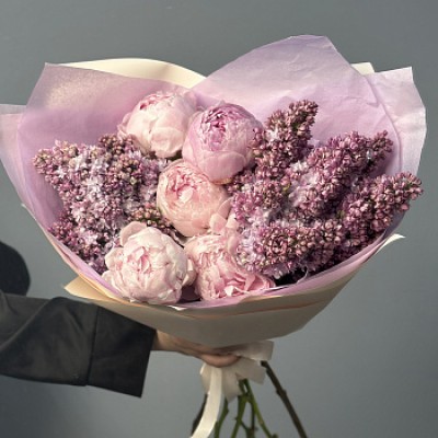 Дуо-букет пионов и сирени M