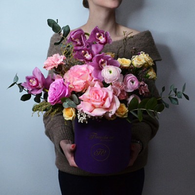 Букет в шляпной коробке Нежный вечер