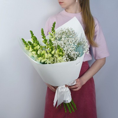 Букет из гипсофилы и антирринума